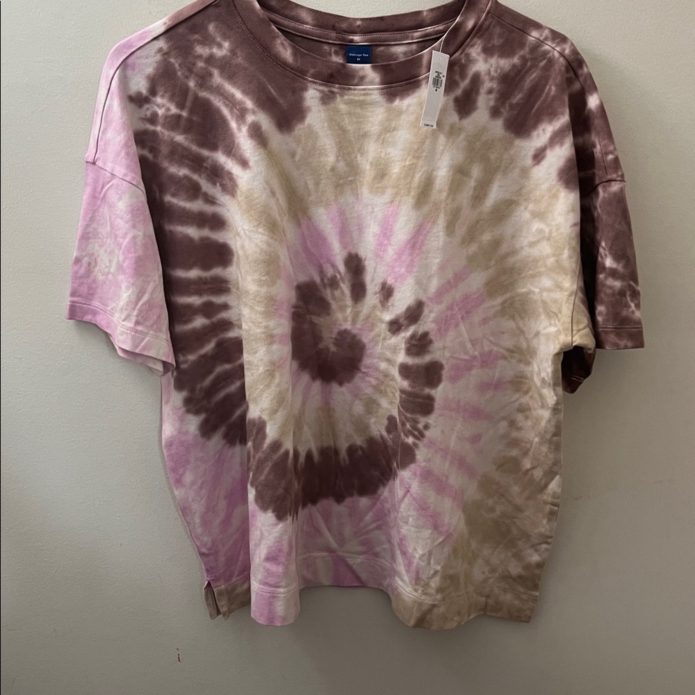 ✨BNWT!Old Navy Women’s Browb/Cream/Purple Tie Dye Crop/Oversized Tshirt!Sz M!